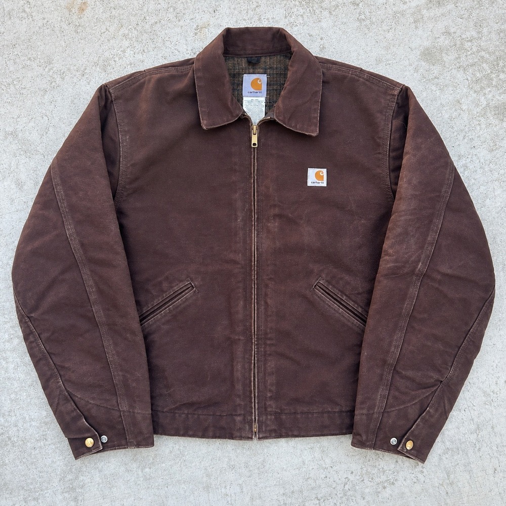 Carhartt Detroit Jacket J200 DKB Large Brown Vintage Plaid Lined Workwear Coat